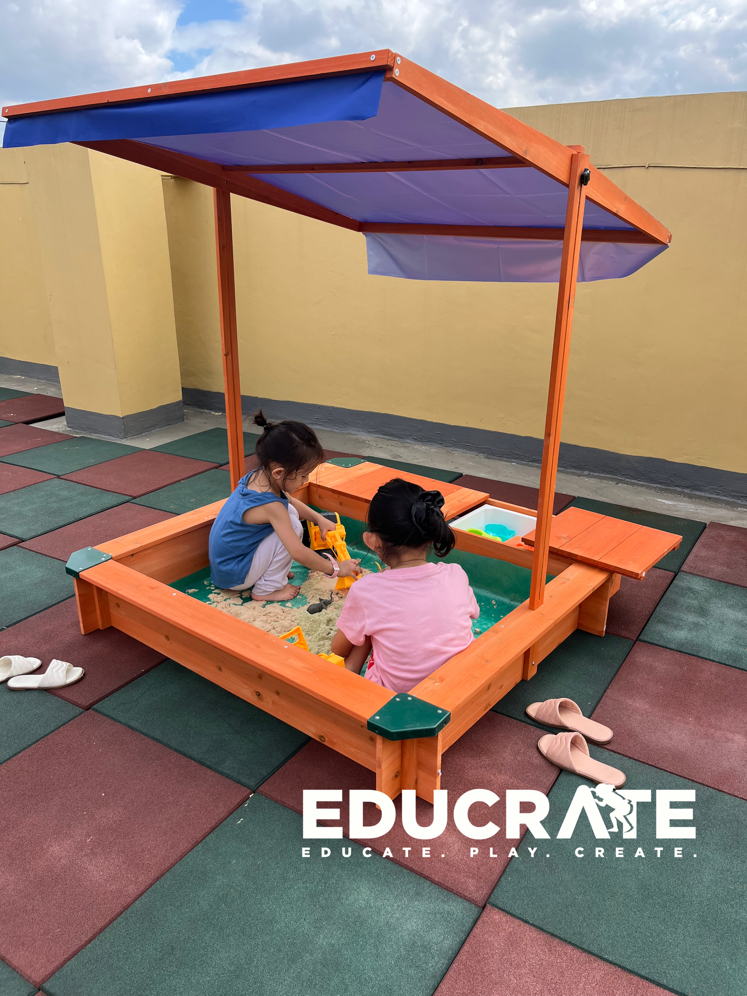 Emery SandBox with Rotatable Canopy and Bins Outdoor/Indoor