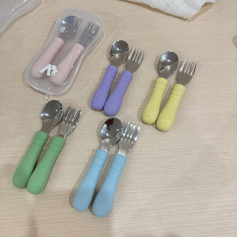 Stainless Steel Toddler Spoon and Fork Cutlery with Silicone Handle