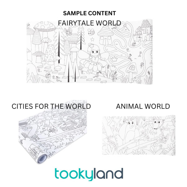 TOOKYLAND 6Meters Coloring Activity Roll - Cities Around the World, Animal World and Fairytale