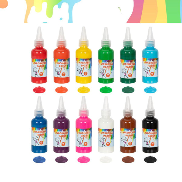 12 btls Non toxic acrylic washable paint for kids toddler finger paint red blue yellow