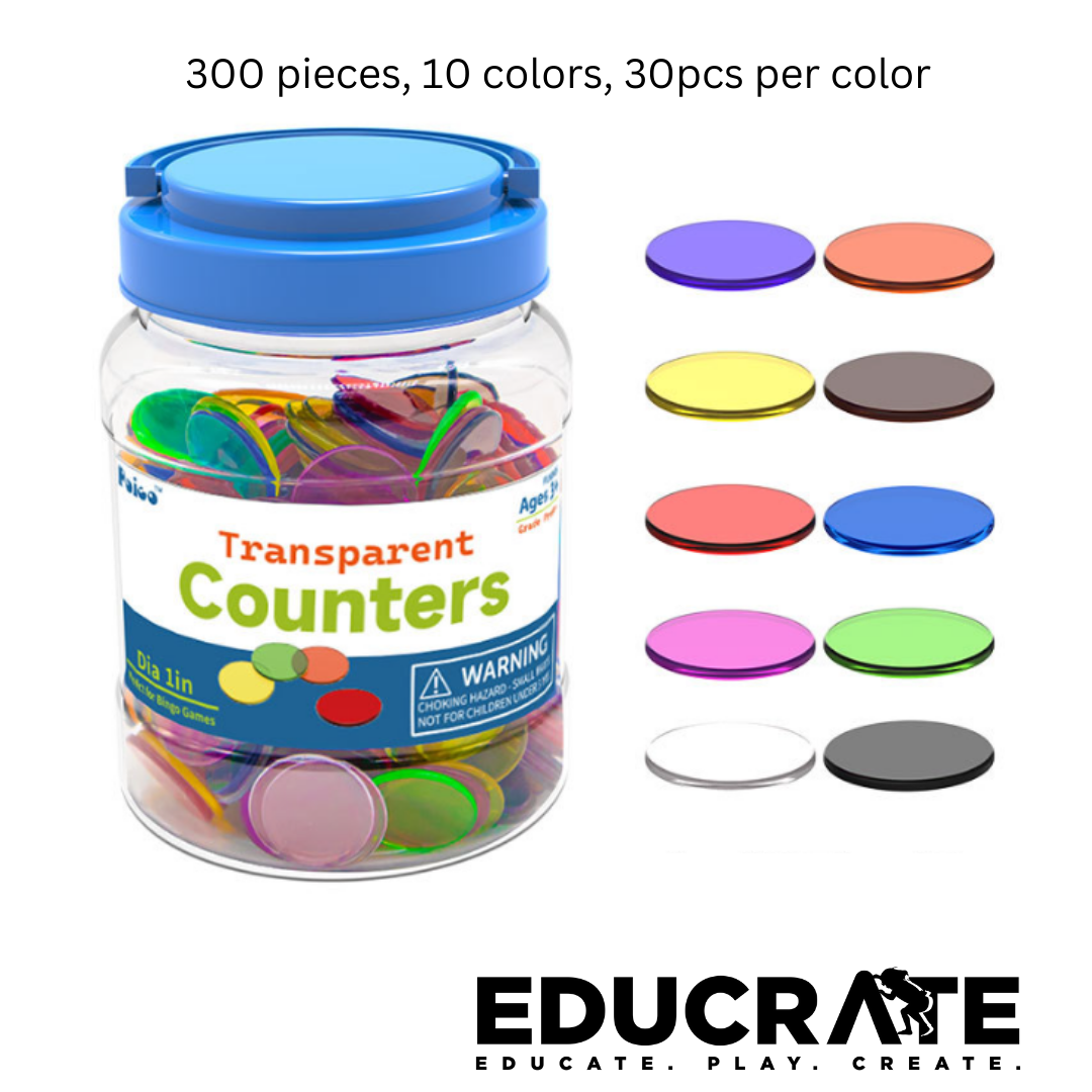 Transparent Color Counting chips 300 pieces Math Manipulative Coin Counter