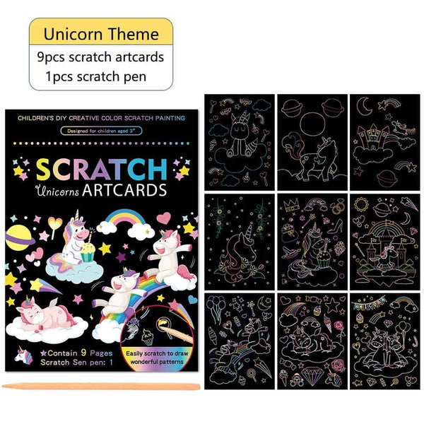 Scratch Art Card 9pages + 1 scratch pen arts and craft