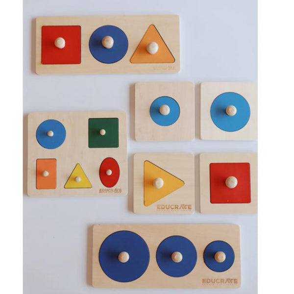 Wooden Geometric knobbed puzzle color shape recognition montessori toddler infant puzzle