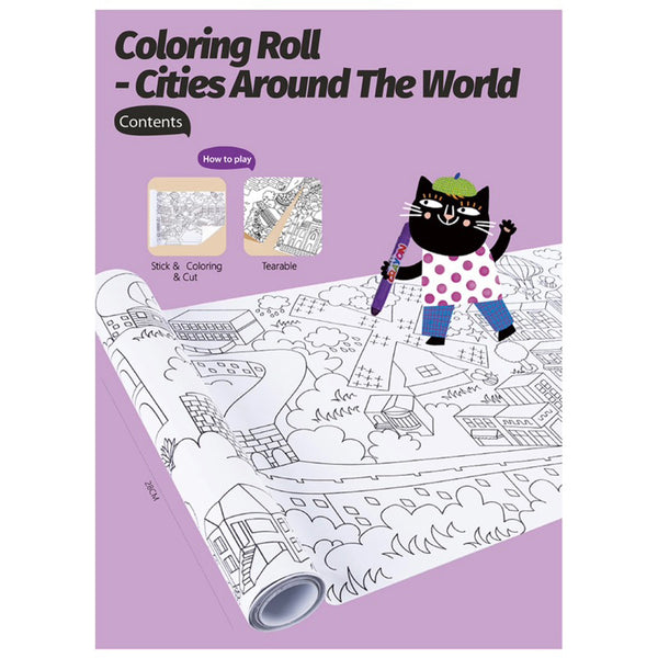 TOOKYLAND 6Meters Coloring Activity Roll - Cities Around the World, Animal World and Fairytale