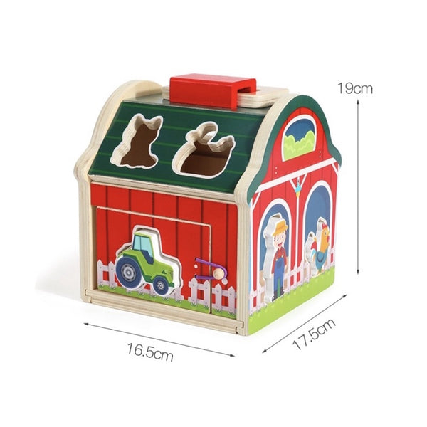 wooden take-along shape sorting barn for kids / farm animals