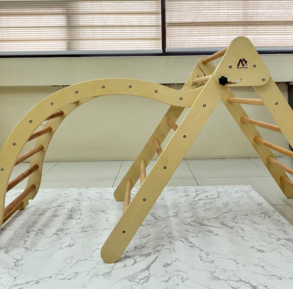 EasyFold Large Natural Pikler Triangle TRIO with RAMP and ROCKER