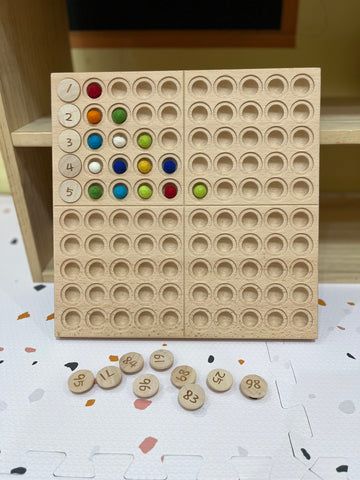 Montessori Hundred Board with felt, number and alphabet