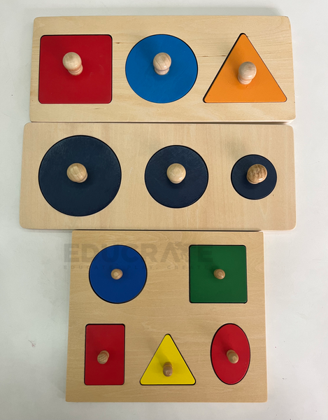 Wooden Geometric knobbed puzzle color shape recognition montessori toddler infant puzzle