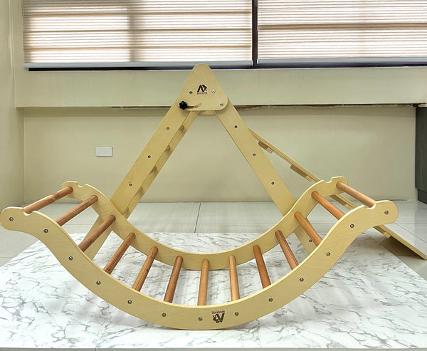 EasyFold Large Natural Pikler Triangle TRIO with RAMP and ROCKER