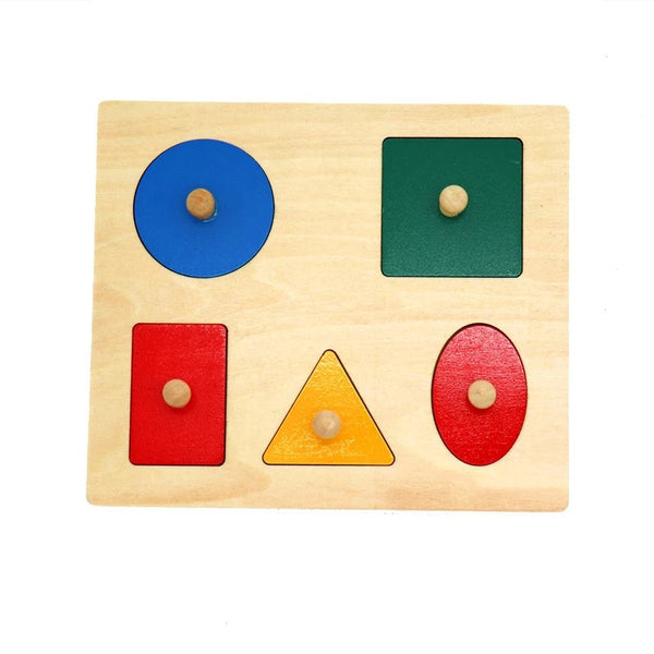 Wooden Geometric knobbed puzzle color shape recognition montessori toddler infant puzzle